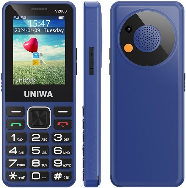 UNIWA V2000 Elder Mobile Phone Dual Sim 128MB Blue (48MB RAM) - EU Plug