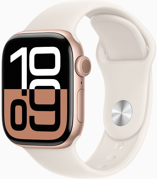 Apple Watch Series 10 GPS + Cellular 46mm Rose Gold Aluminium Case with M/L Starlight Sport Band