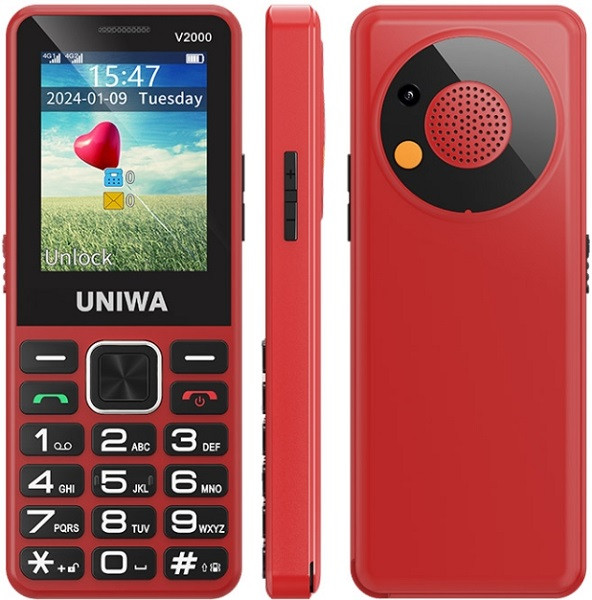 UNIWA V2000 Elder Mobile Phone Dual Sim 128MB Red (48MB RAM) - US Plug