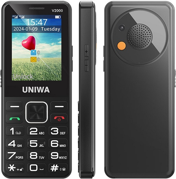 UNIWA V2000 Elder Mobile Phone Dual Sim 128MB Black (48MB RAM) - US Plug