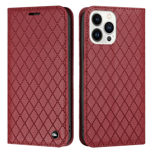 Diamond Lattice Flip Leather Phone Case for iPhone 14 Pro (Red)