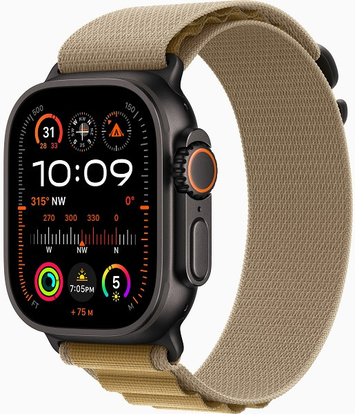 Apple Watch Ultra 2 GPS + Cellular 49mm Black Titanium Case with Large Tan Alpine Loop