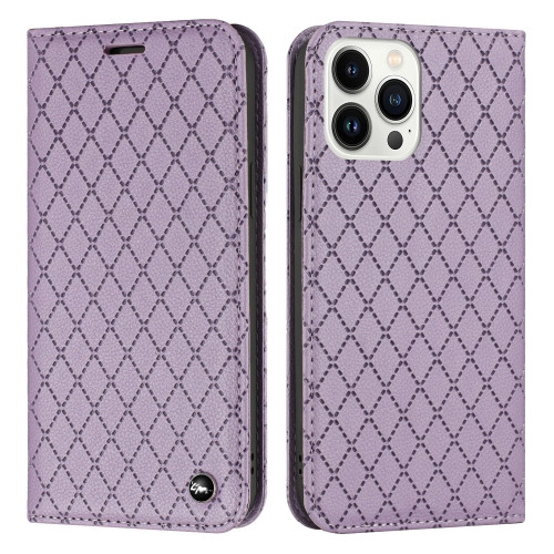 Diamond Lattice Flip Leather Phone Case for iPhone 14 Pro (Purple)