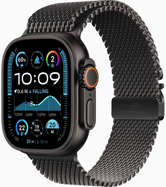 Apple Watch Ultra 2 GPS + Cellular 49mm Black Titanium Case with Medium Black Titanium Milanese Loop